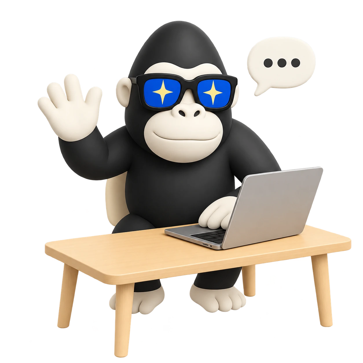 Giorgio’s original monkey waving from its desk during a video call
